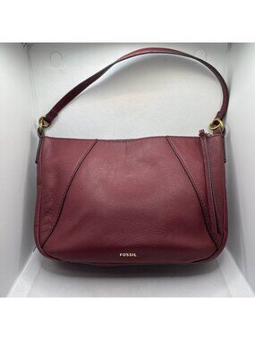 Vintage Fossil Skylar Handbag Burgandy Pebble Leather Suede Brass Tone Hardware